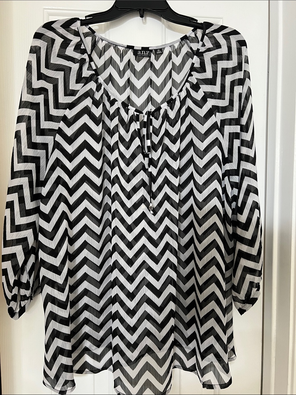 a.n.a Black & White Chevron Peasant Blouse